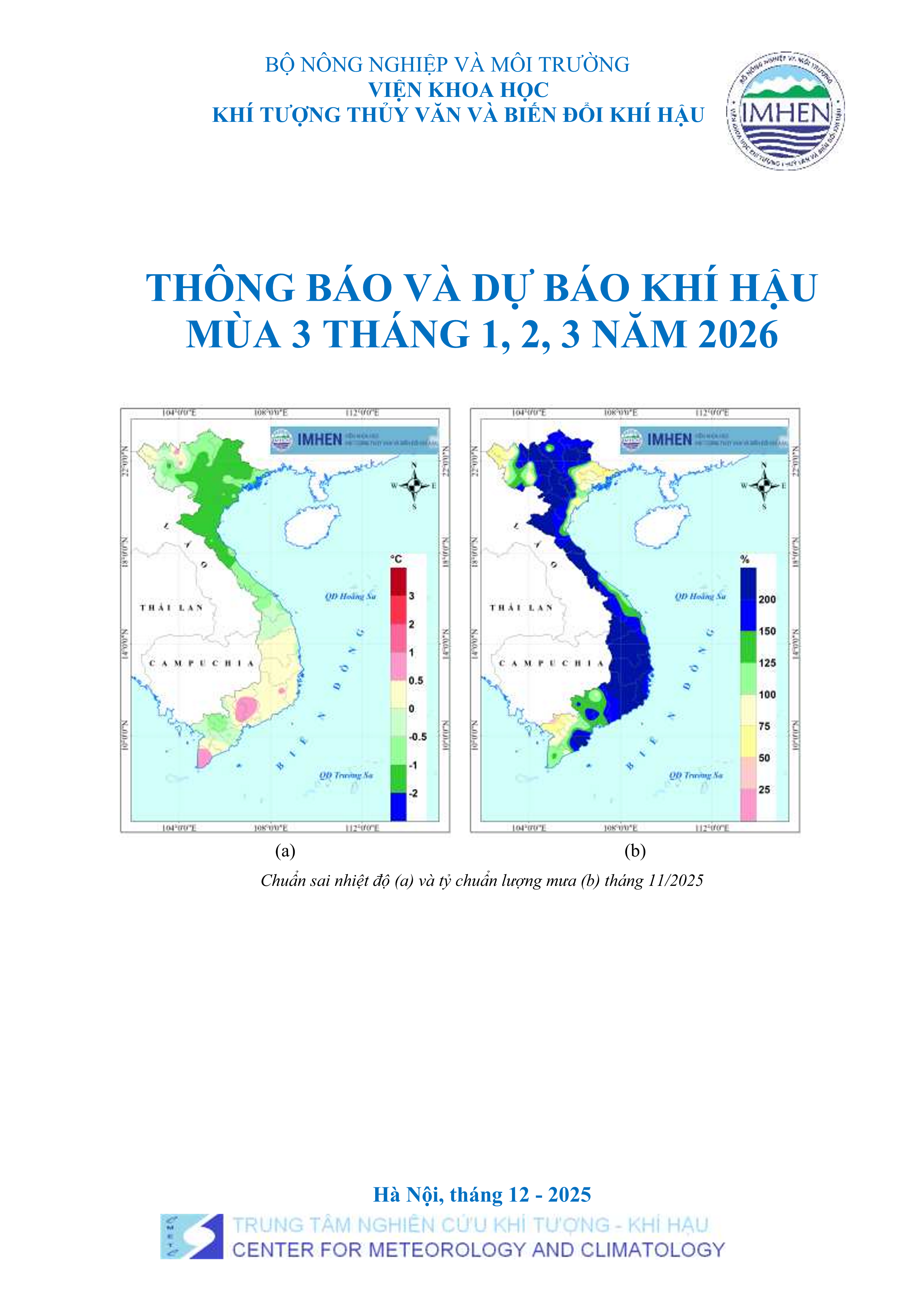 THÔNG BÁO VÀ DỰ BÁO KHÍ HẬU MÙA 3 THÁNG 1, 2, 3 NĂM 2026